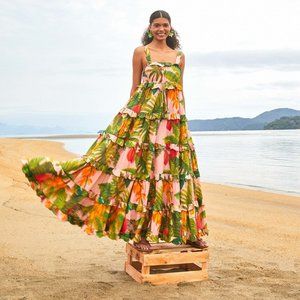 Farm Rio Pink Cocoa Forest Maxi Dress